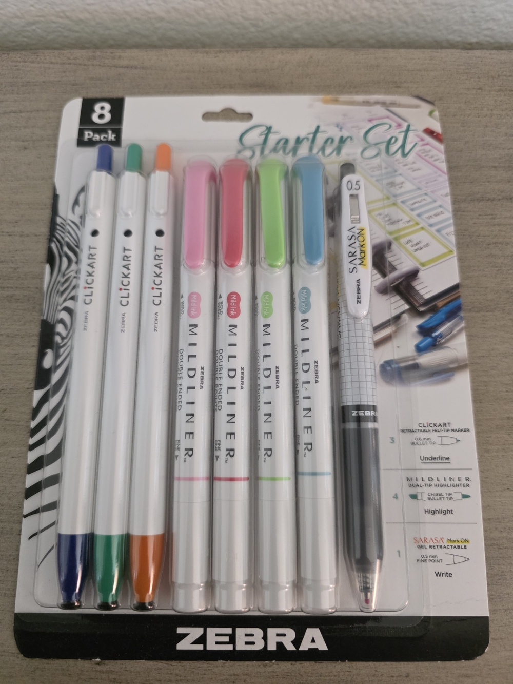 Starter Set Highlighters & Pens Pink, Green, Blue, Orange, Black